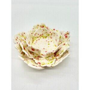 Signed Spatter Ceramic Pottery Leaf Votive Tea Light Candle Holder Trinket Dish